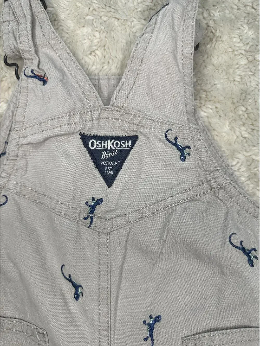 OshKosh B'gosh VestBak unisex khaki overalls 18M cotton embroidered classic - Picture 7 of 10